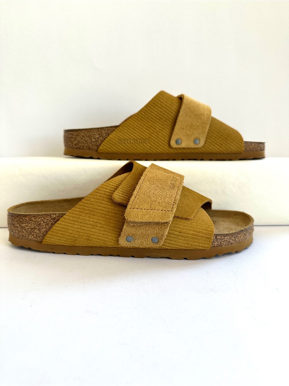 BIRKENSTOCK KYOTO SUEDE LEATHER EMBOSSED CORDUROY BROWN SLIDE SANDAL EU40/W9-9.5 - Picture 8 of 15